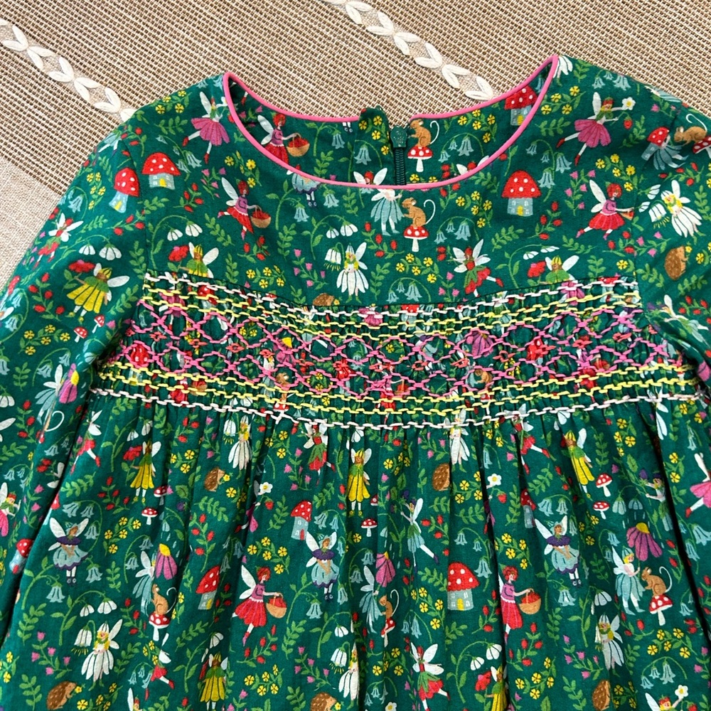 Mini Boden smocked Woodland Fairy Dress, size 5-6.